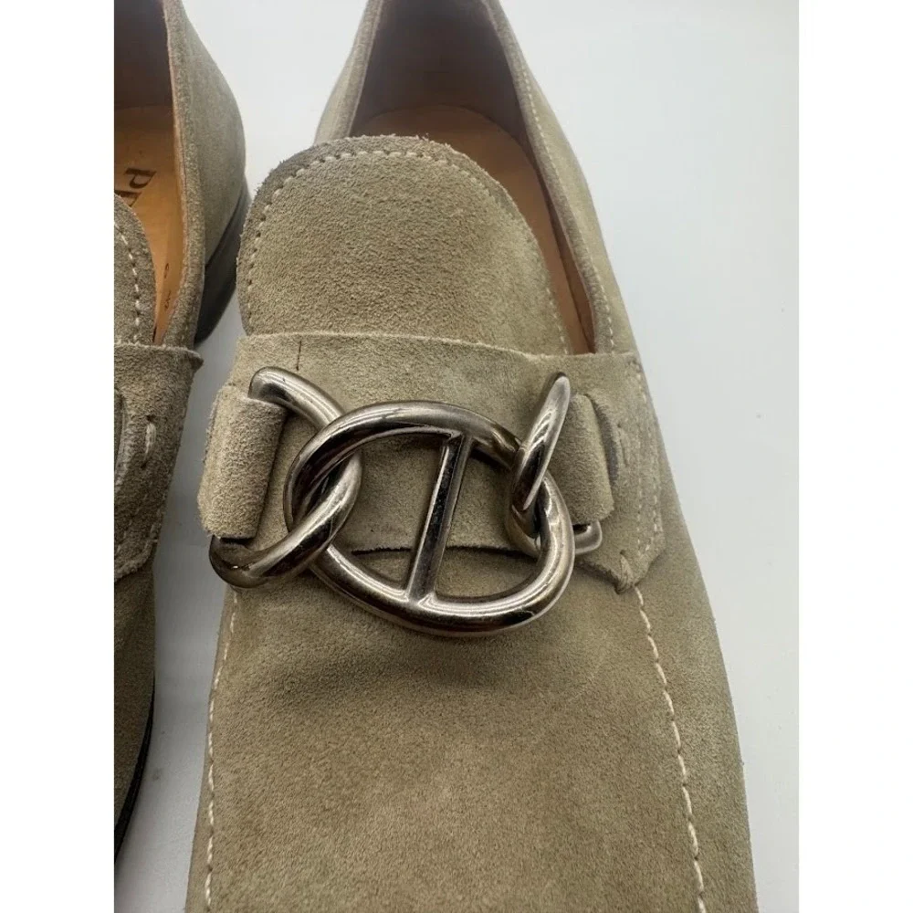Prada Mens Olive Green Suede Chain Link Bit Loafers Made in Italy Size 6.5 5991